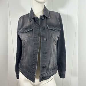 Old Navy Denim Jean Jacket Black Distressed Denim Button Front size large